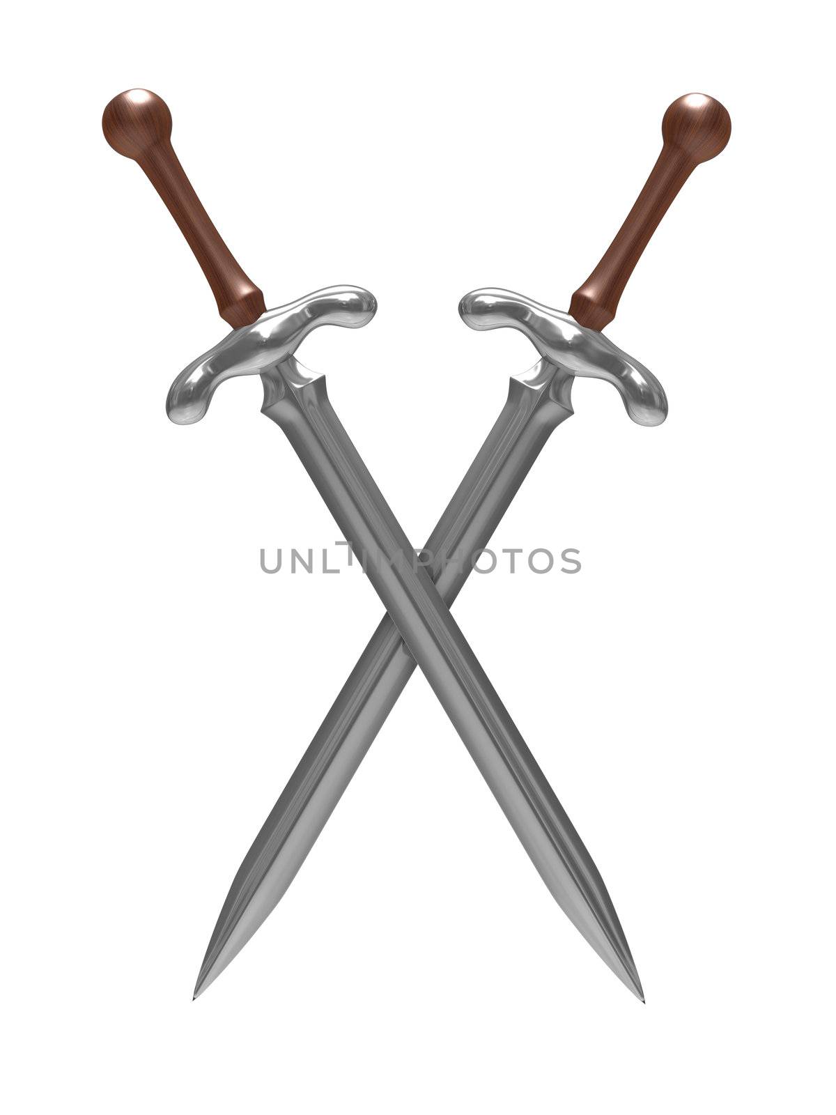 two sword on white background. Isolated 3D image