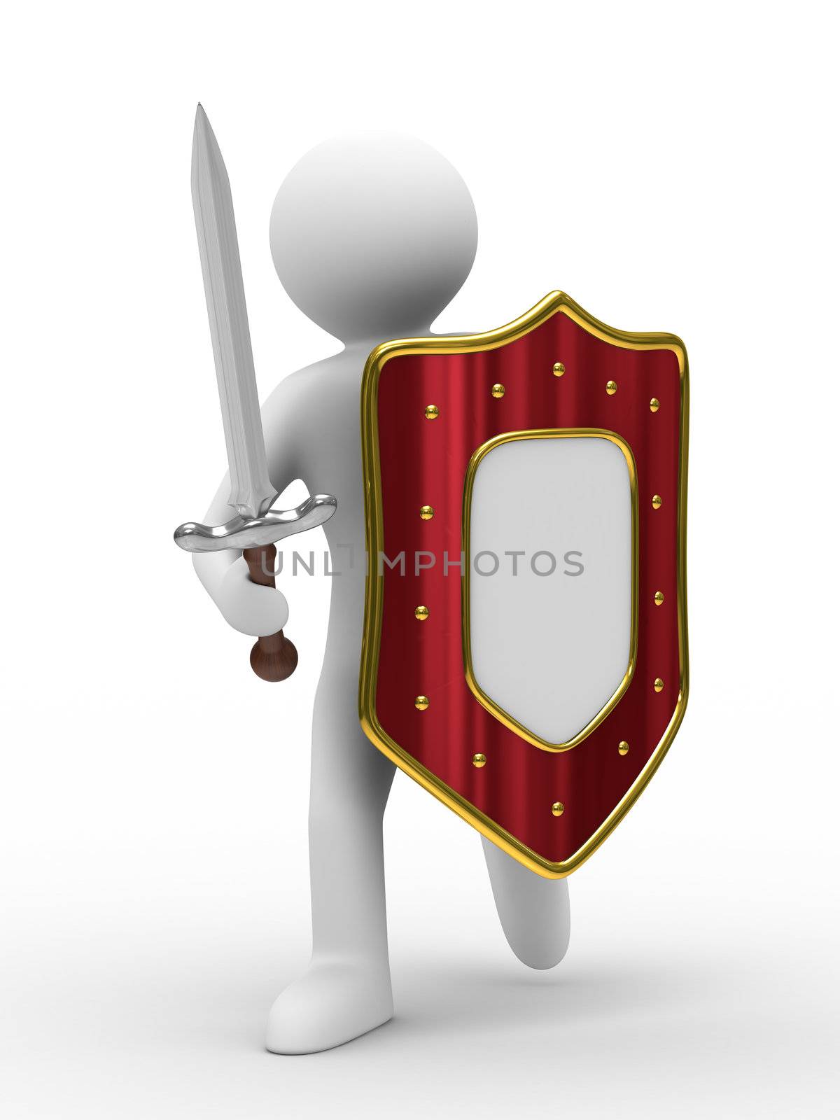 knight with sword on white background. Isolated 3D image