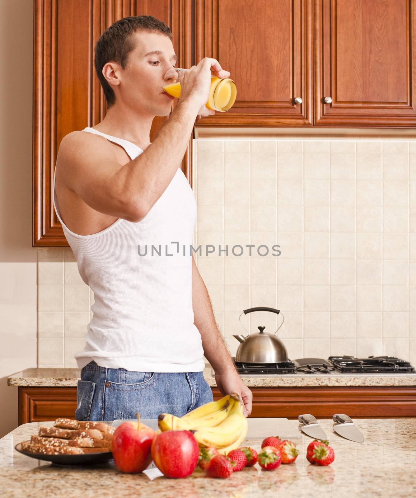 Young Man Drinking Orange Juice by cardmaverick