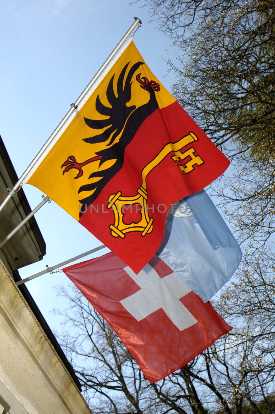 Geneva, Swiss and UN flags by Bateleur