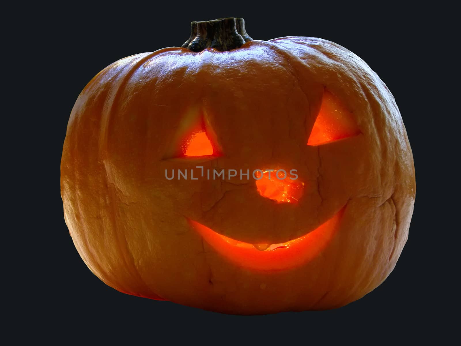 halloween pumpkin with lightning face against black background