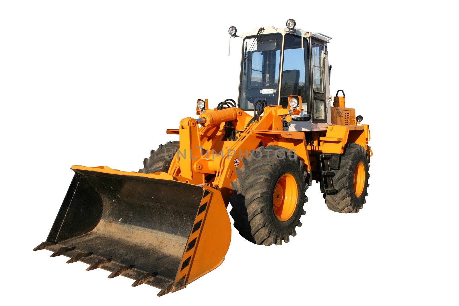 The heavy building bulldozer of yellow color on a white background, Isolated (look similar images in my portfolio)
