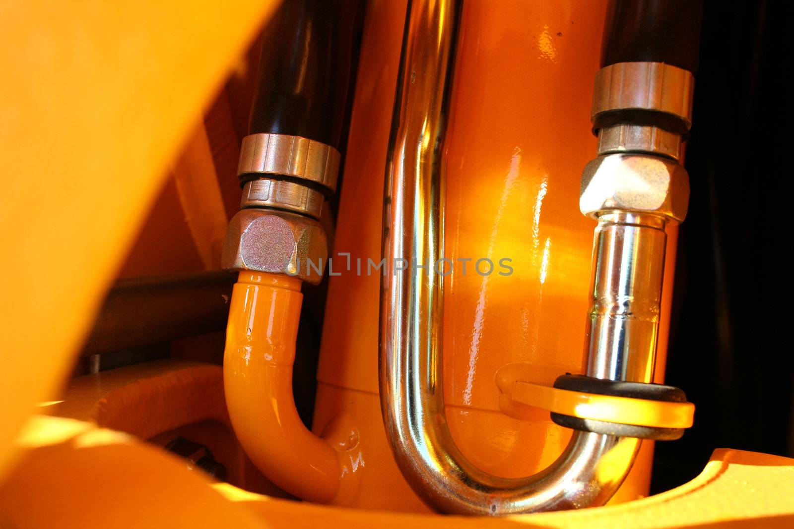 Detail of hydraulic system of a tractor close up, (look similar images in my portfolio)
