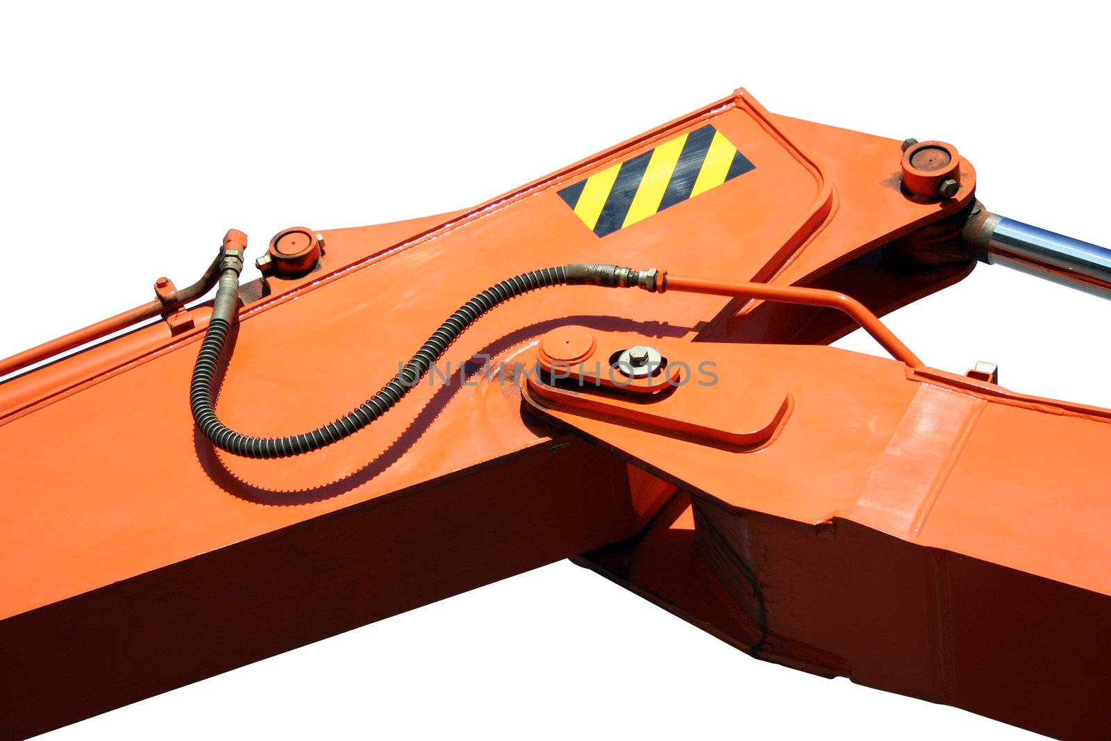 Hydraulic element of a shovel boom on a white background, Isolated (look similar images in my portfolio)