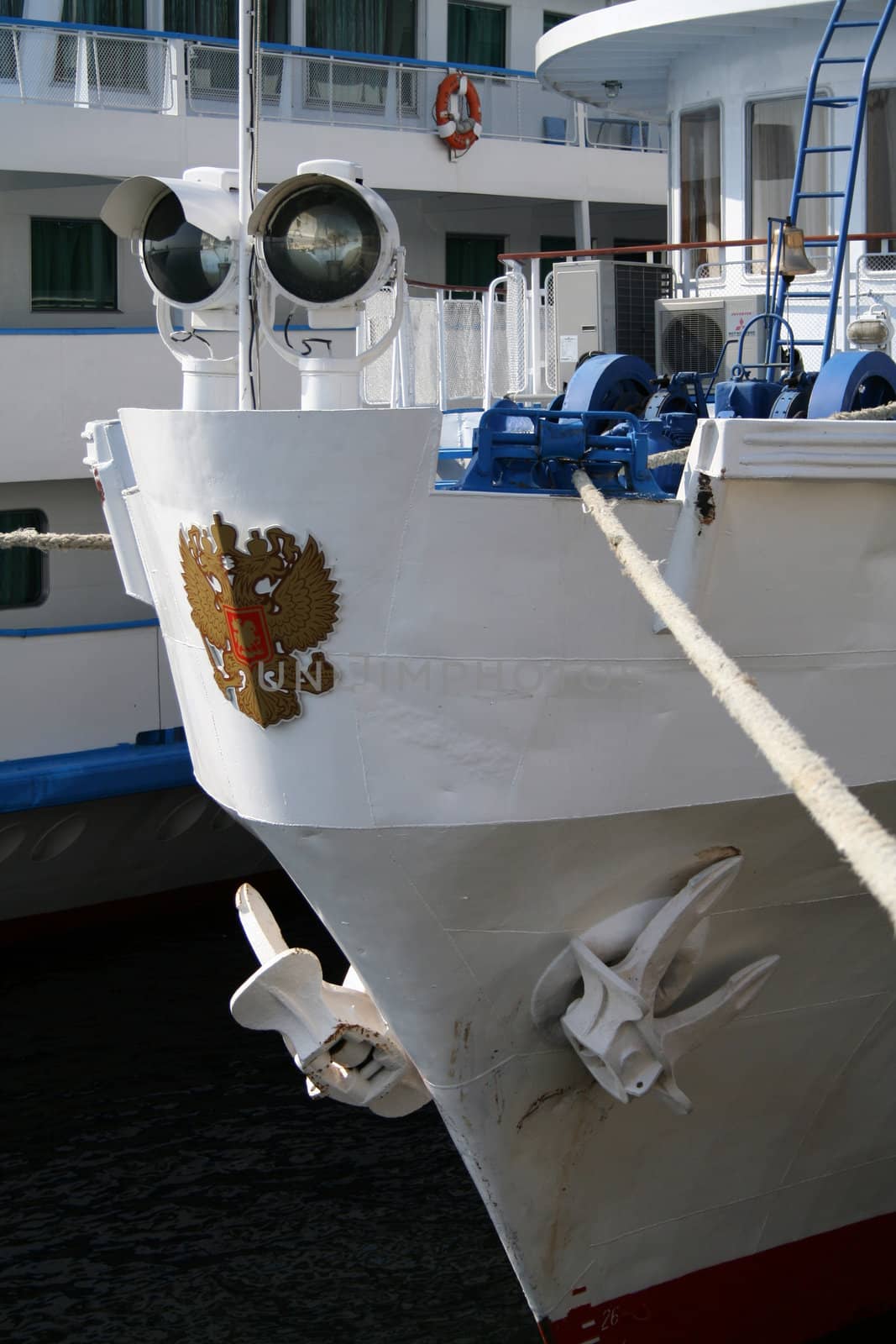 Foremost part of the passenger motorship with anchors and head lamps, (look similar images in my portfolio)