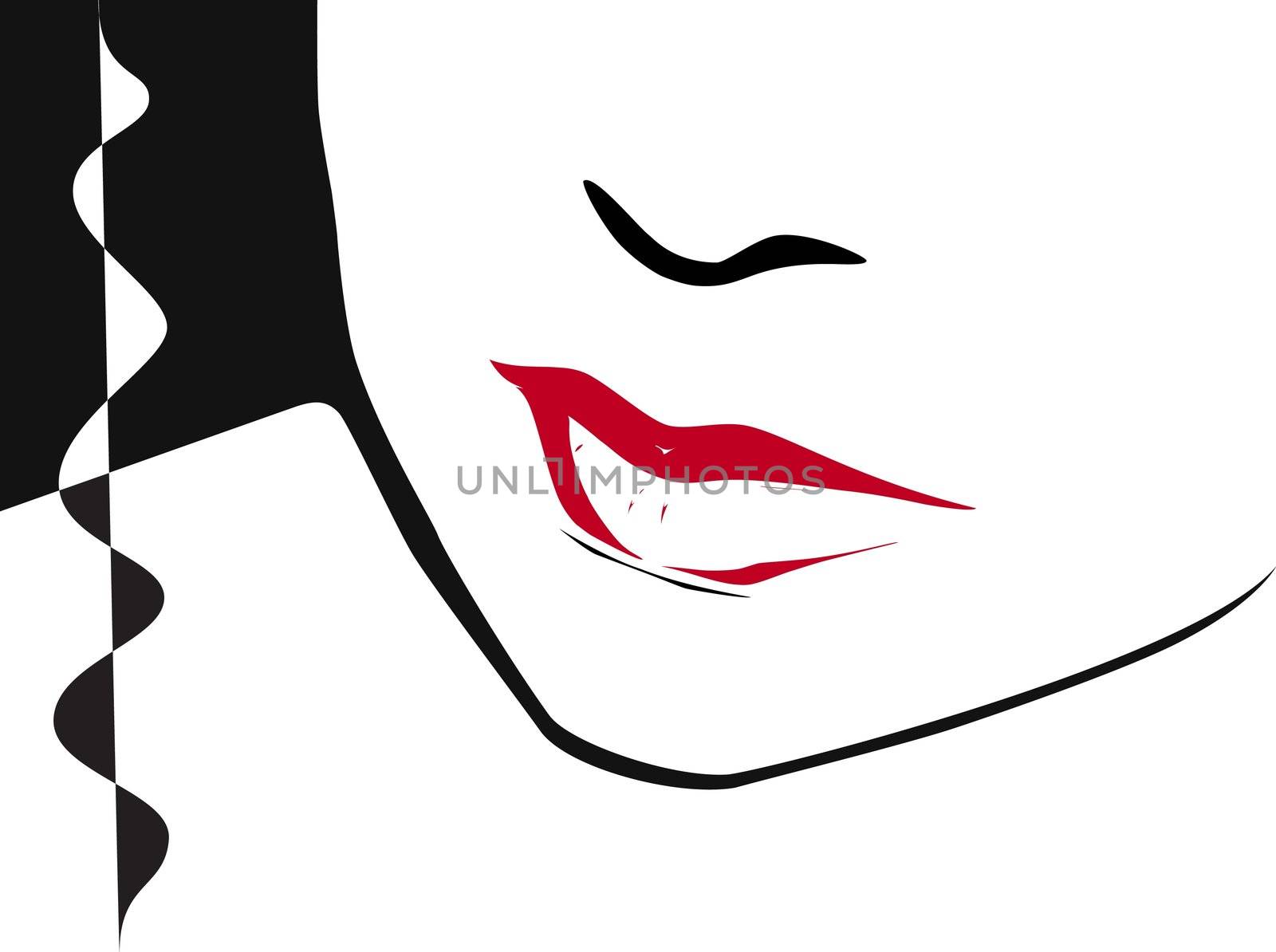 half woman face with red clored lips    
