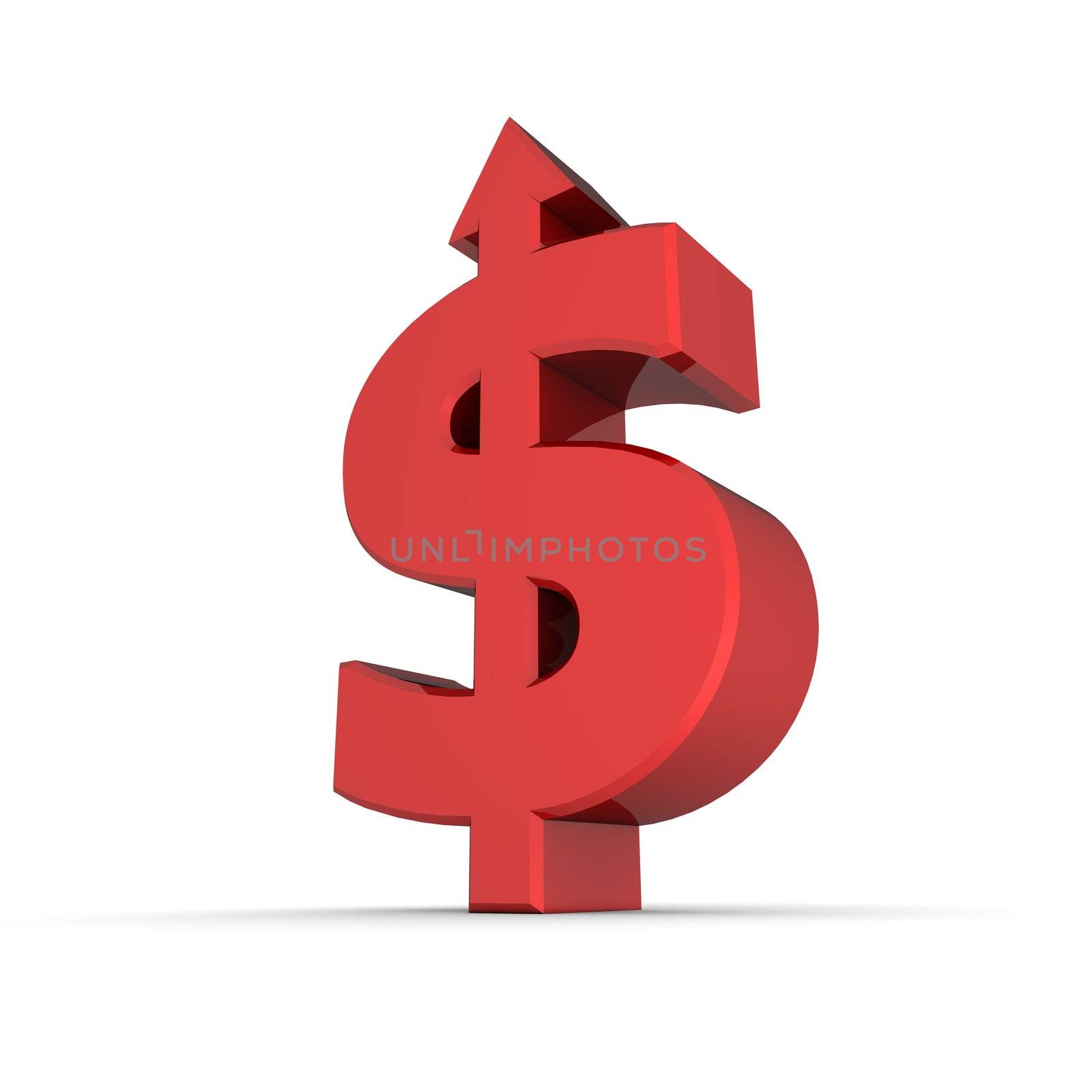 dollar sign with arrow up stands on white ground - shiny red colour