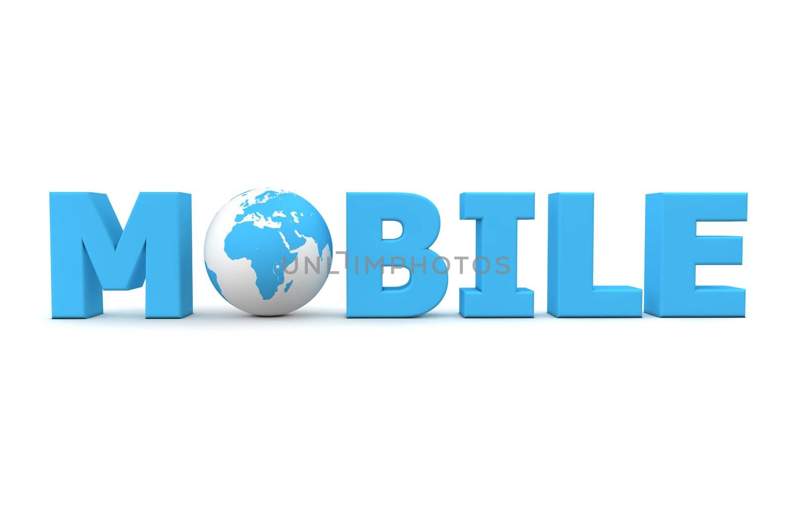 blue word Mobile with 3D globe replacing letter O