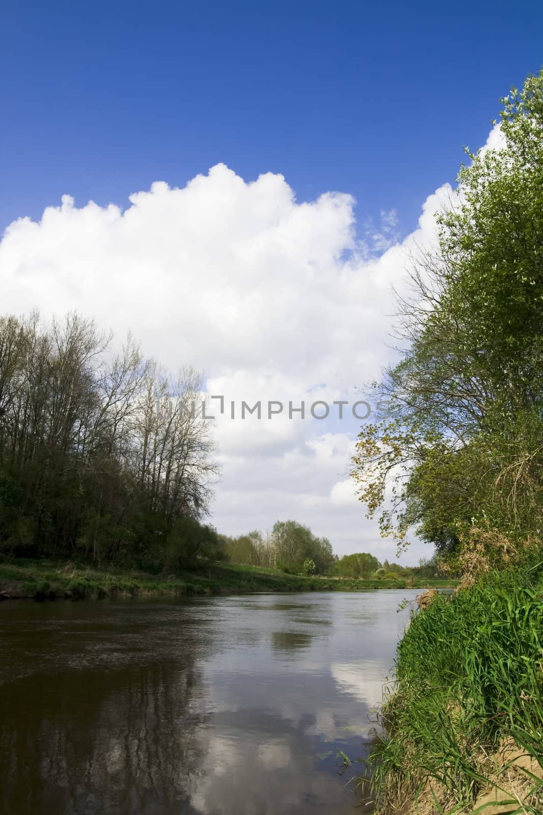 Early spring landscape with a river. Photo is taken in Lithuania.