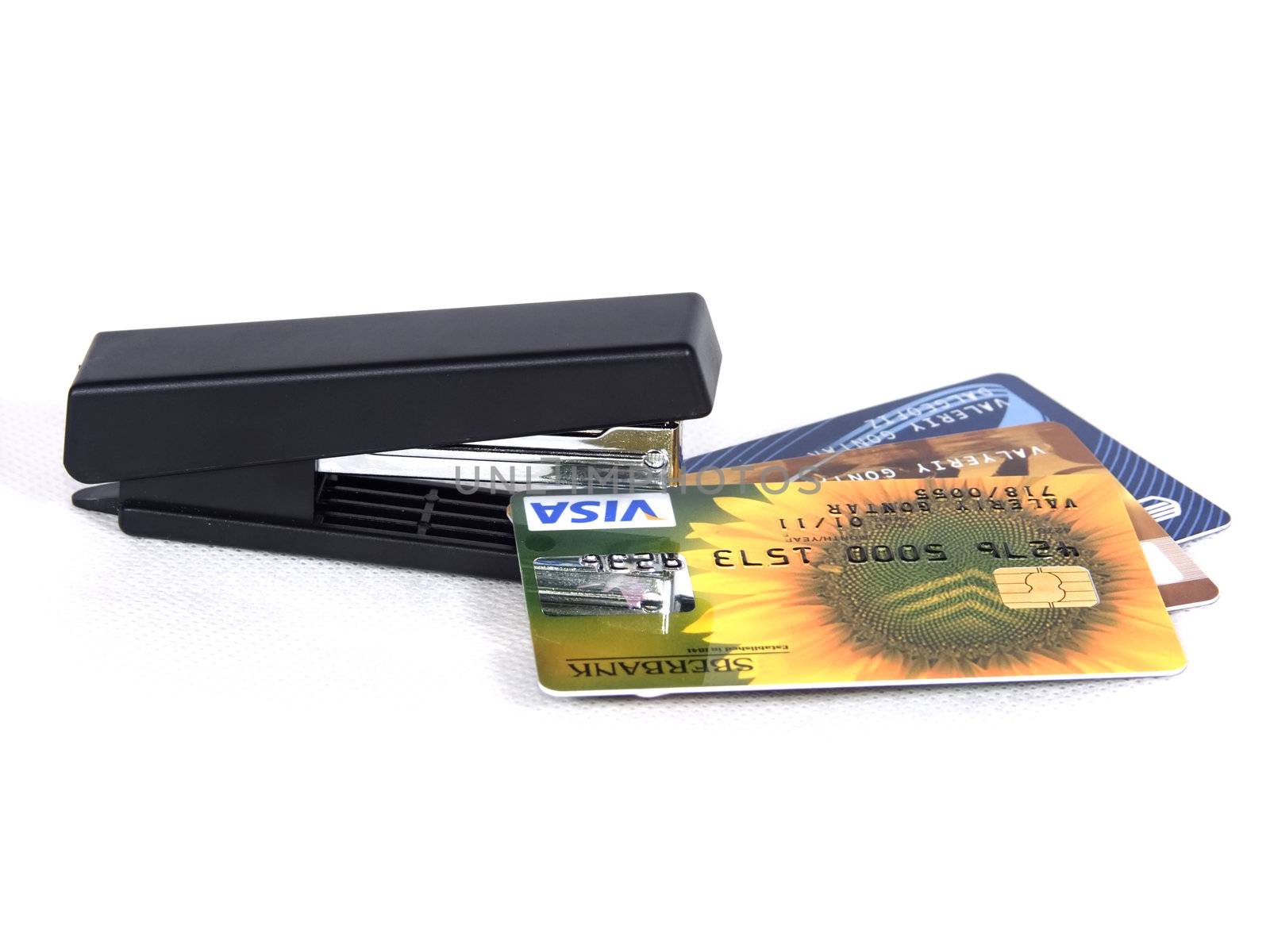 Credit cards on a white background