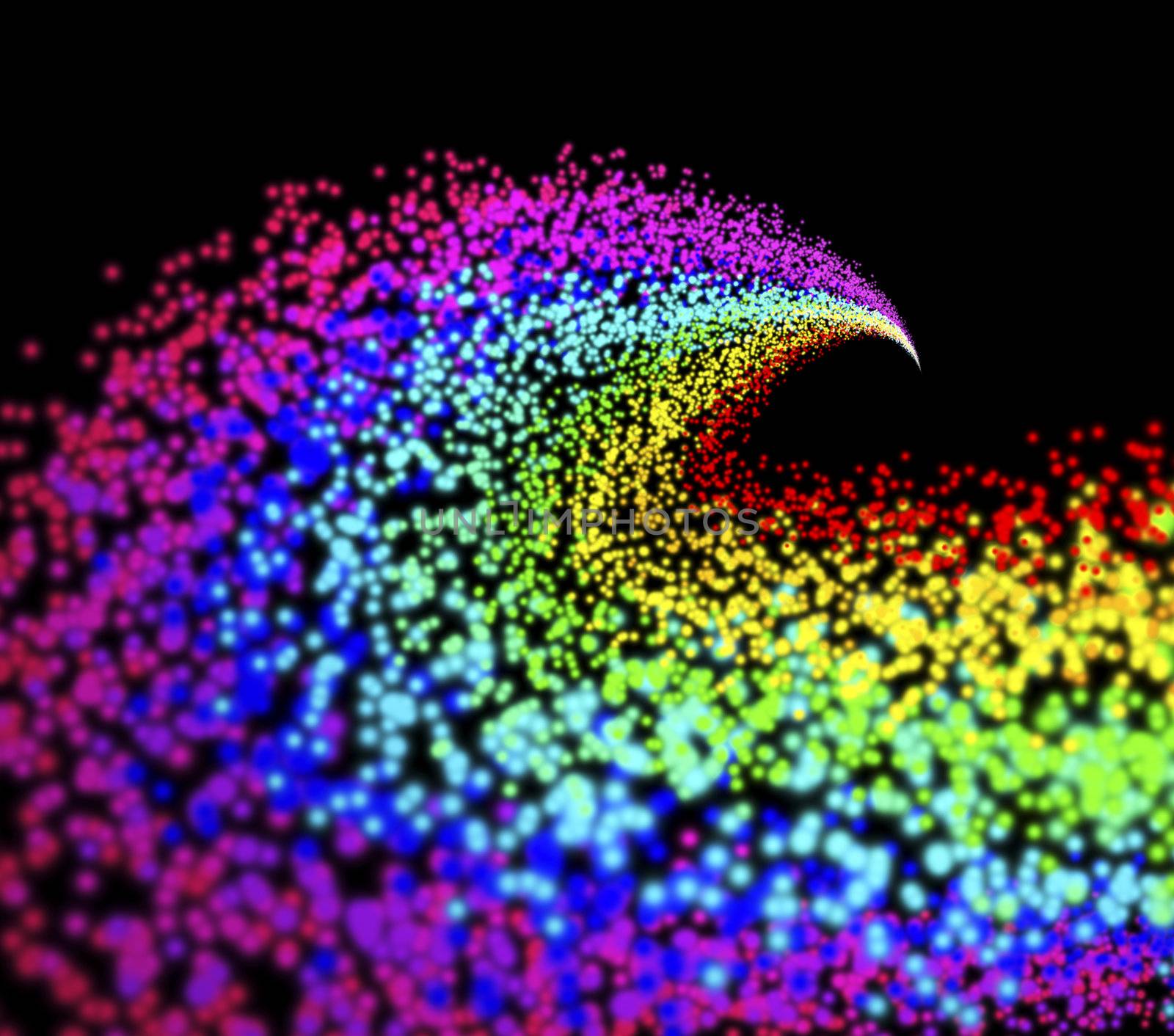 Abstract rainbow particles on black