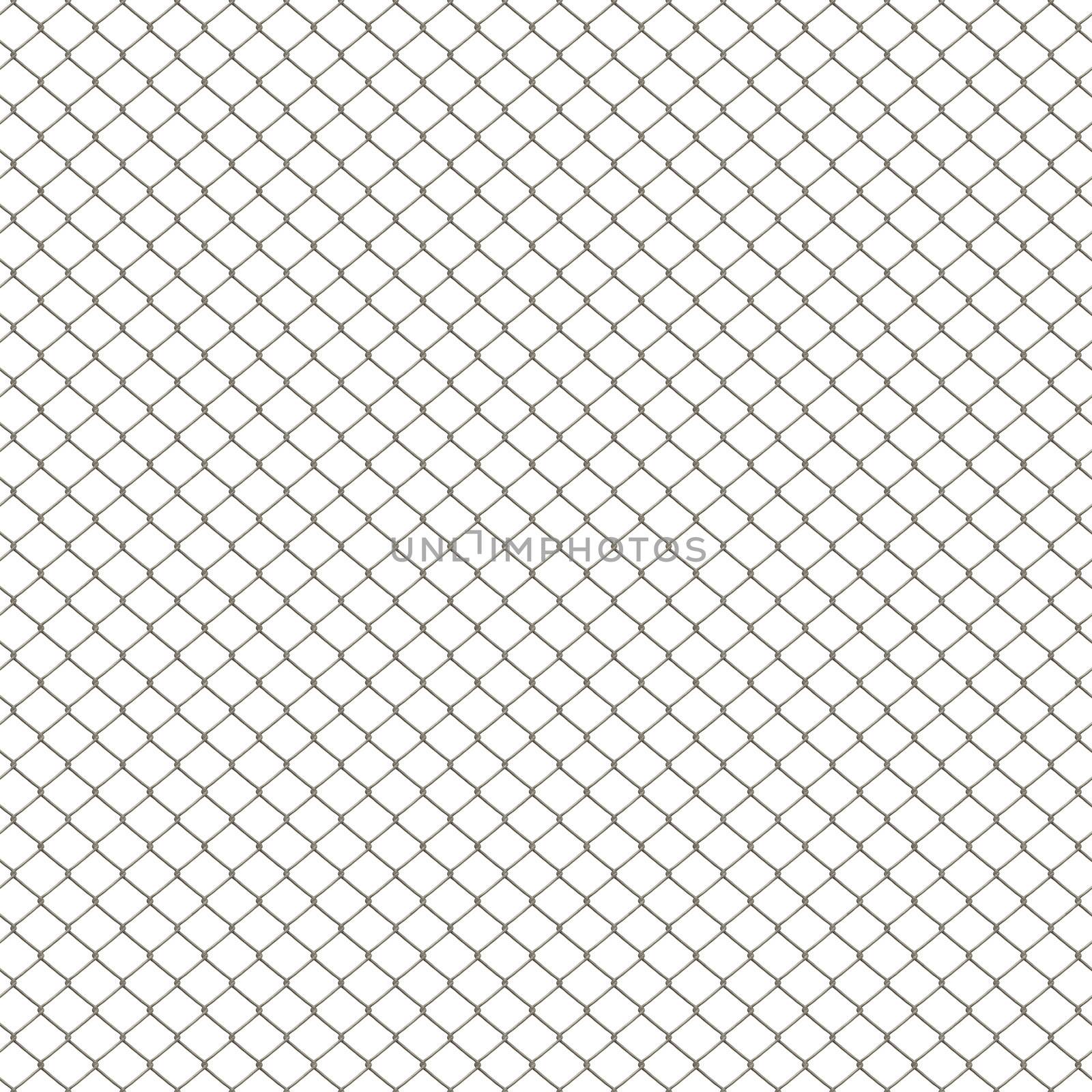 A 3D chain link fence texture isolated over white.  This tiles seamlessly as a pattern in any direction.
