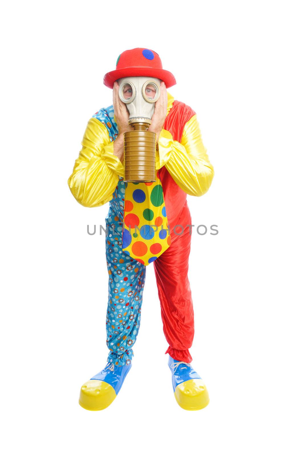 Some clownwearing a gas mask by PDImages