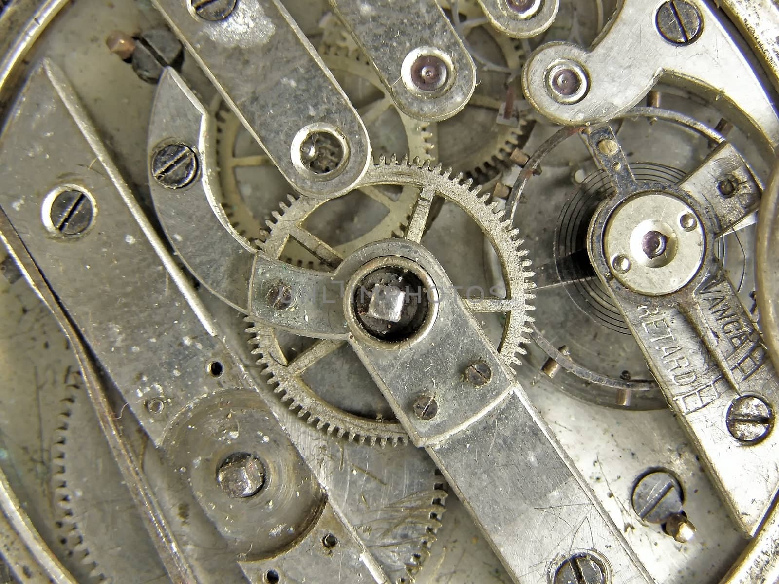 mechanism of the old broken silver clock
