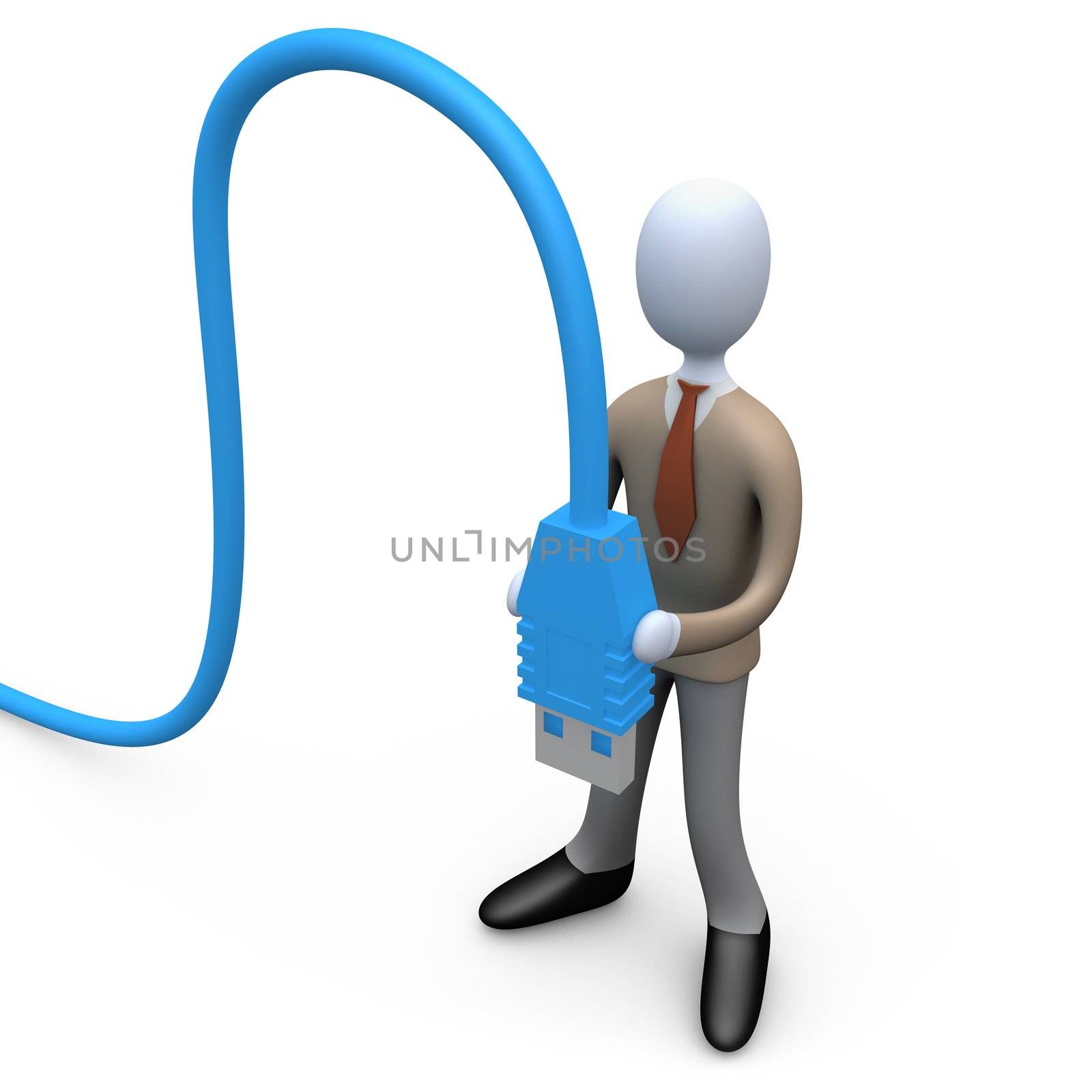 Computer Generated Image - Business Man Holding A Computer Cable.