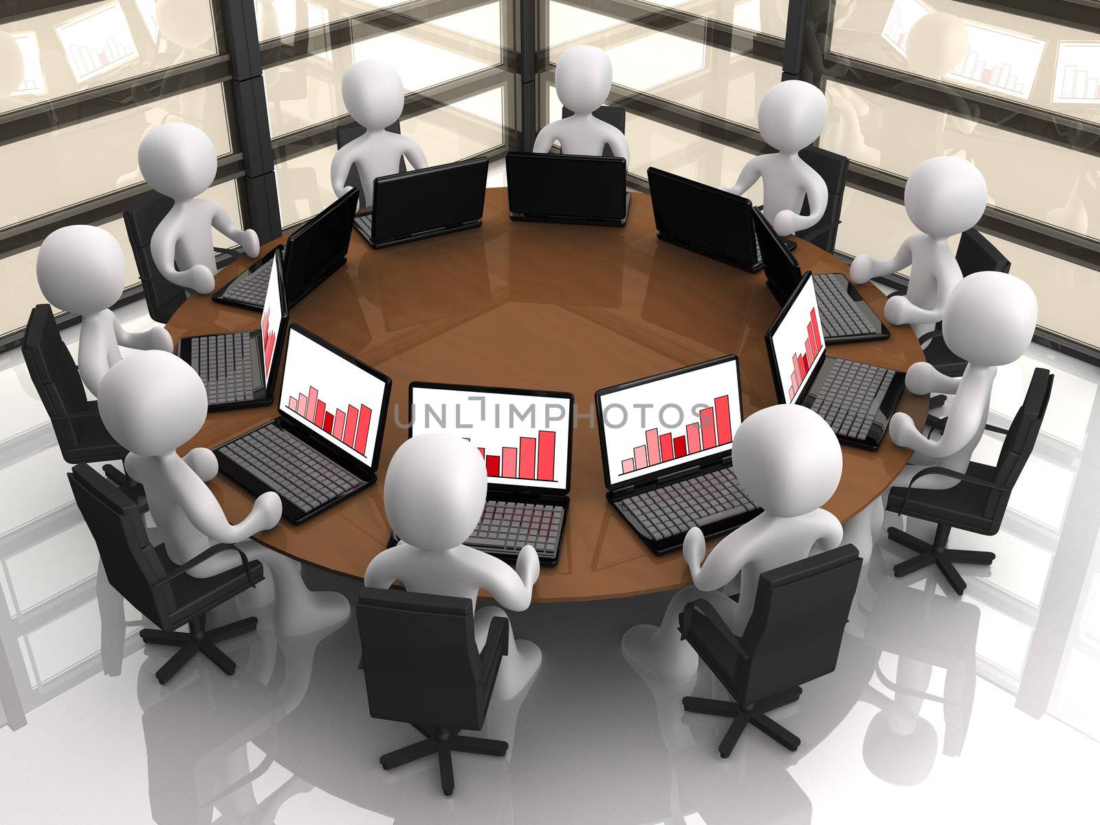3d people having a corporate meeting in their company's office.