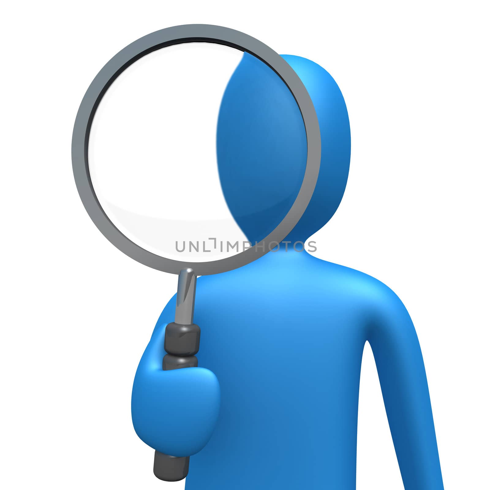 3d person holding a magnifying lens .