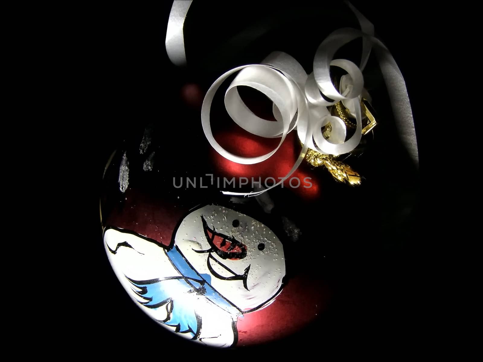 Christmas snowman on the red fir toy  at the night     