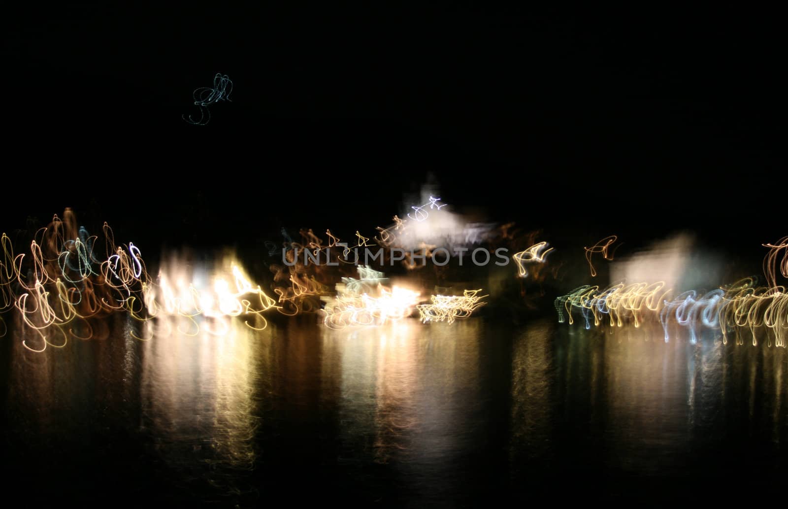 little town night lights with reflections at the bay by nile