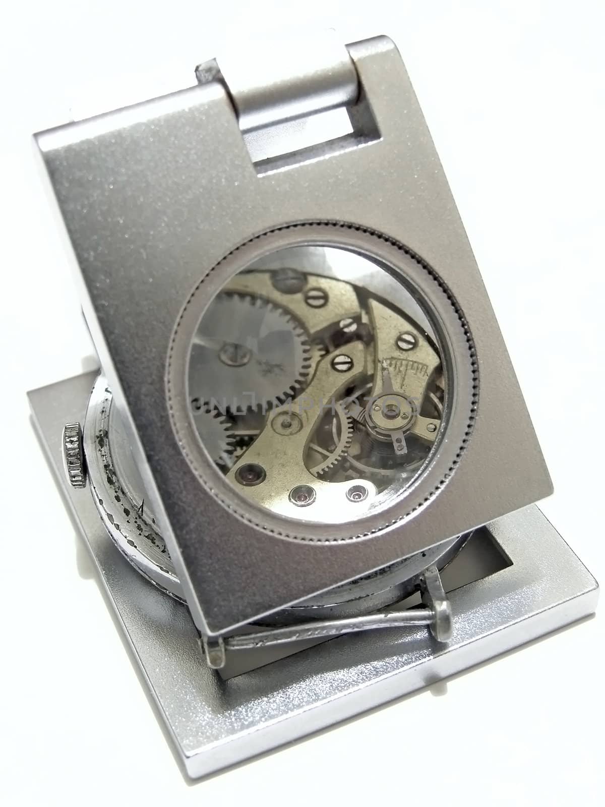 watch mechanism under the portable enlarging lens    