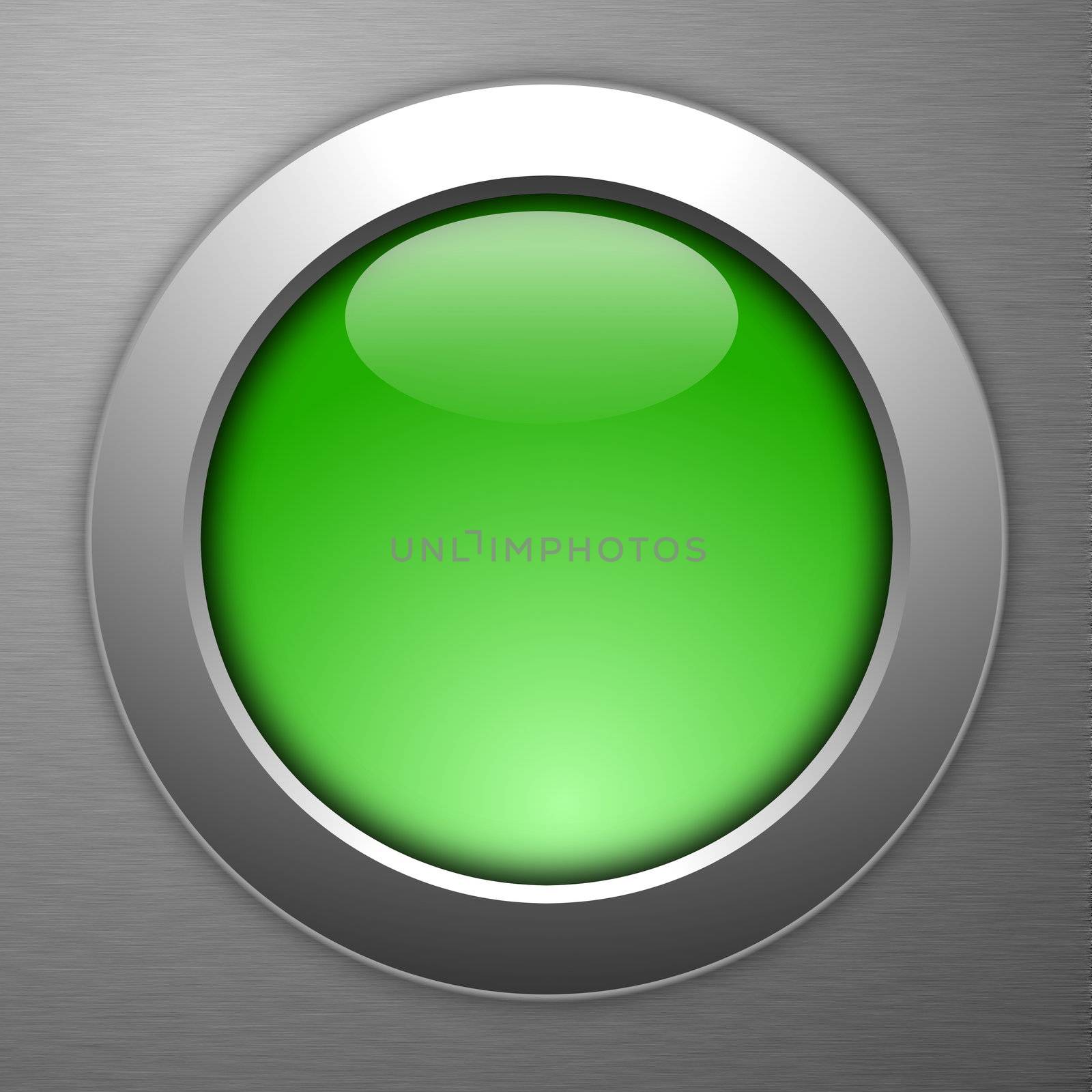 green blank button with copyspace on metal surface