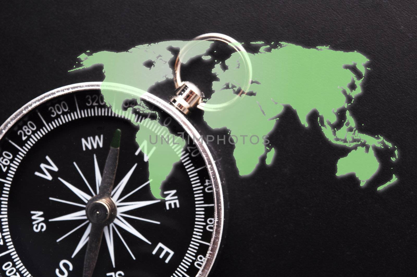 world map and compass showing business guidance concept
