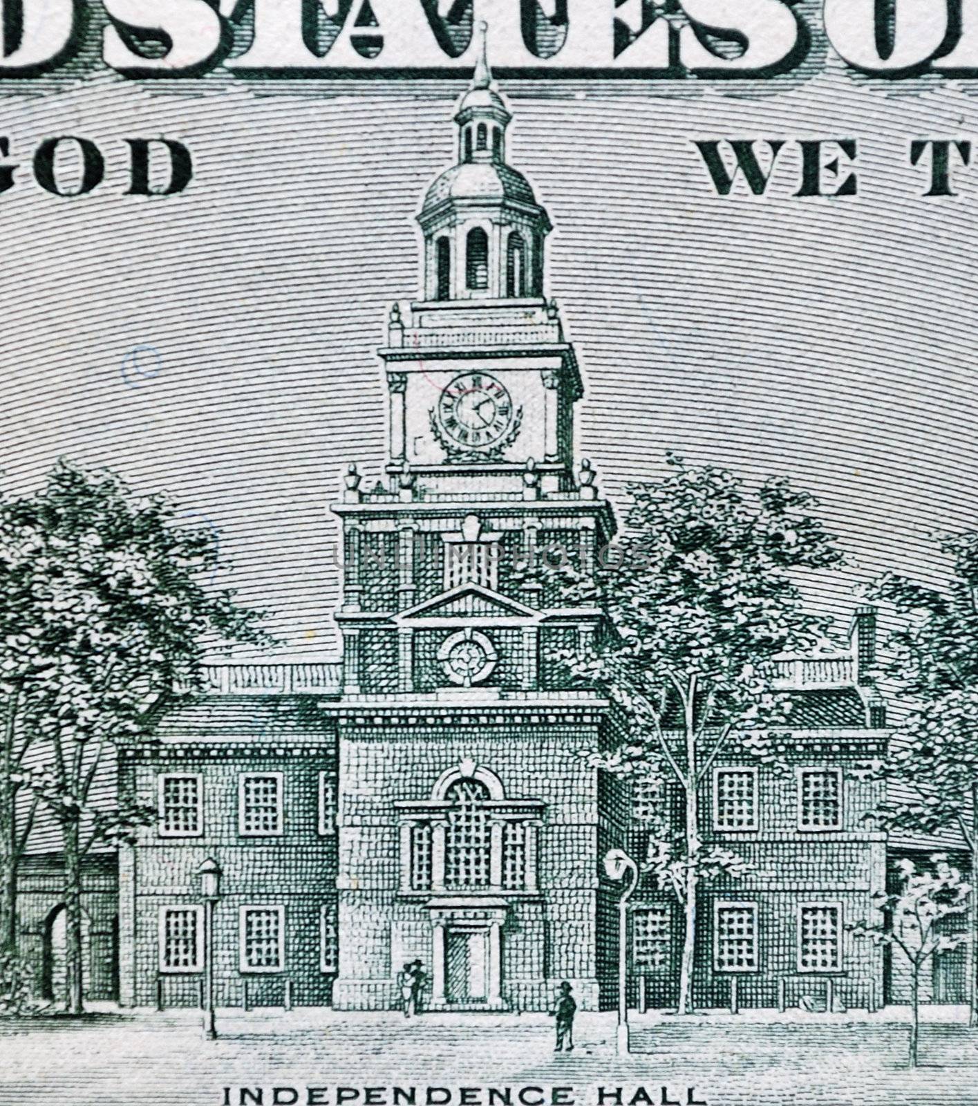 Independence Hall on Banknote of United States of America - dollars.