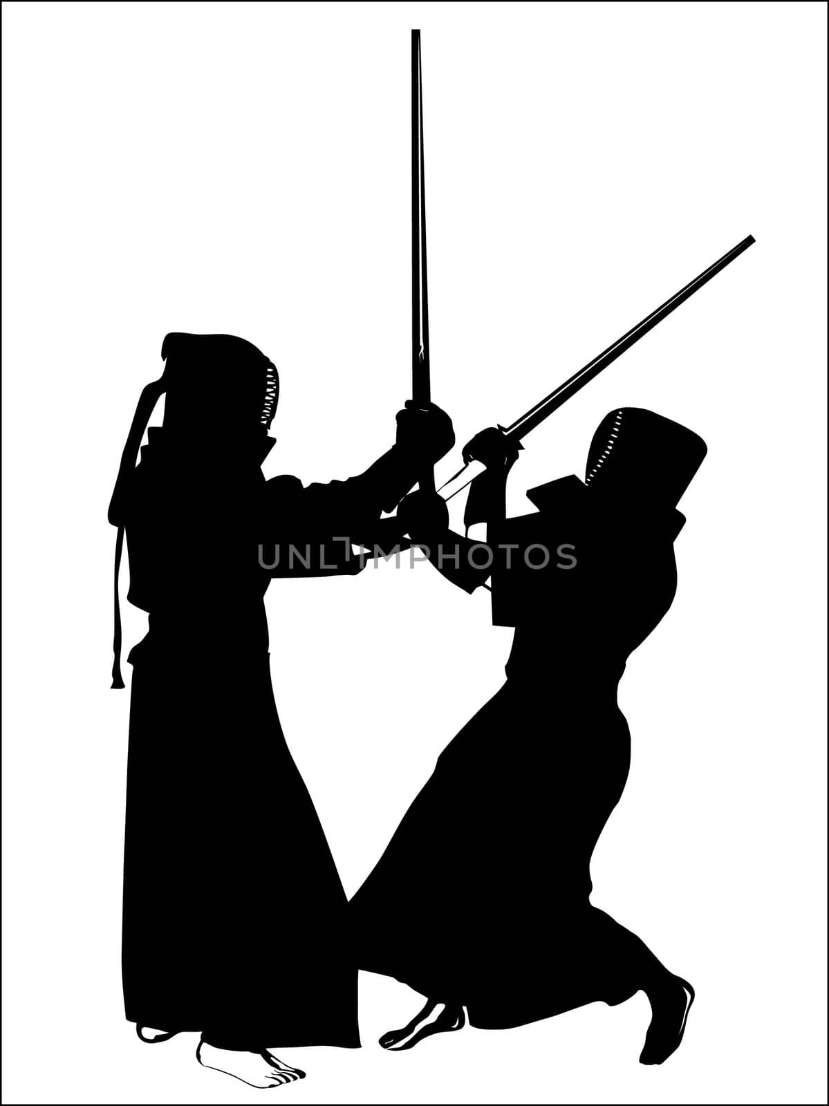 silhouette of two kendo fighters