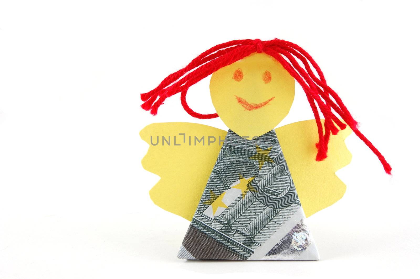 Angel made of money isolated on white background