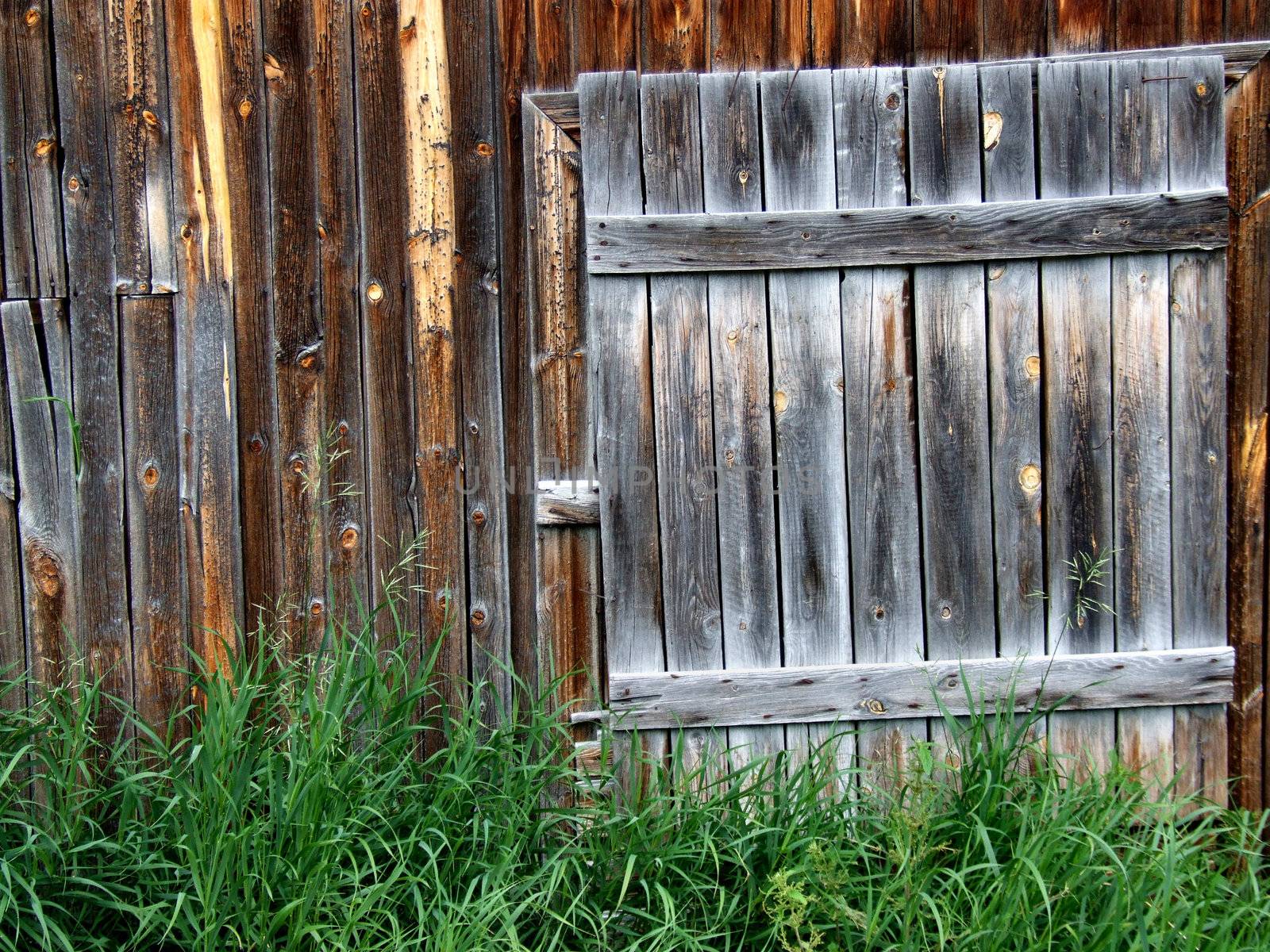 Old wooden door - entrance to a barn.