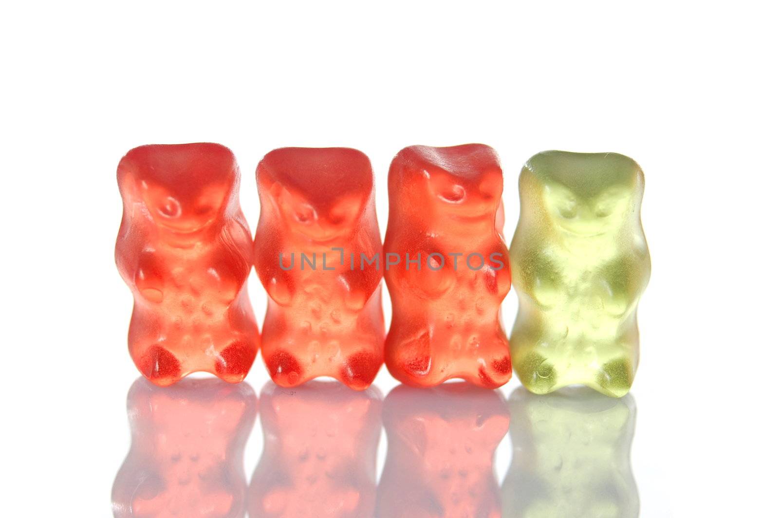 gummy bears isolated on white background showing special individuality