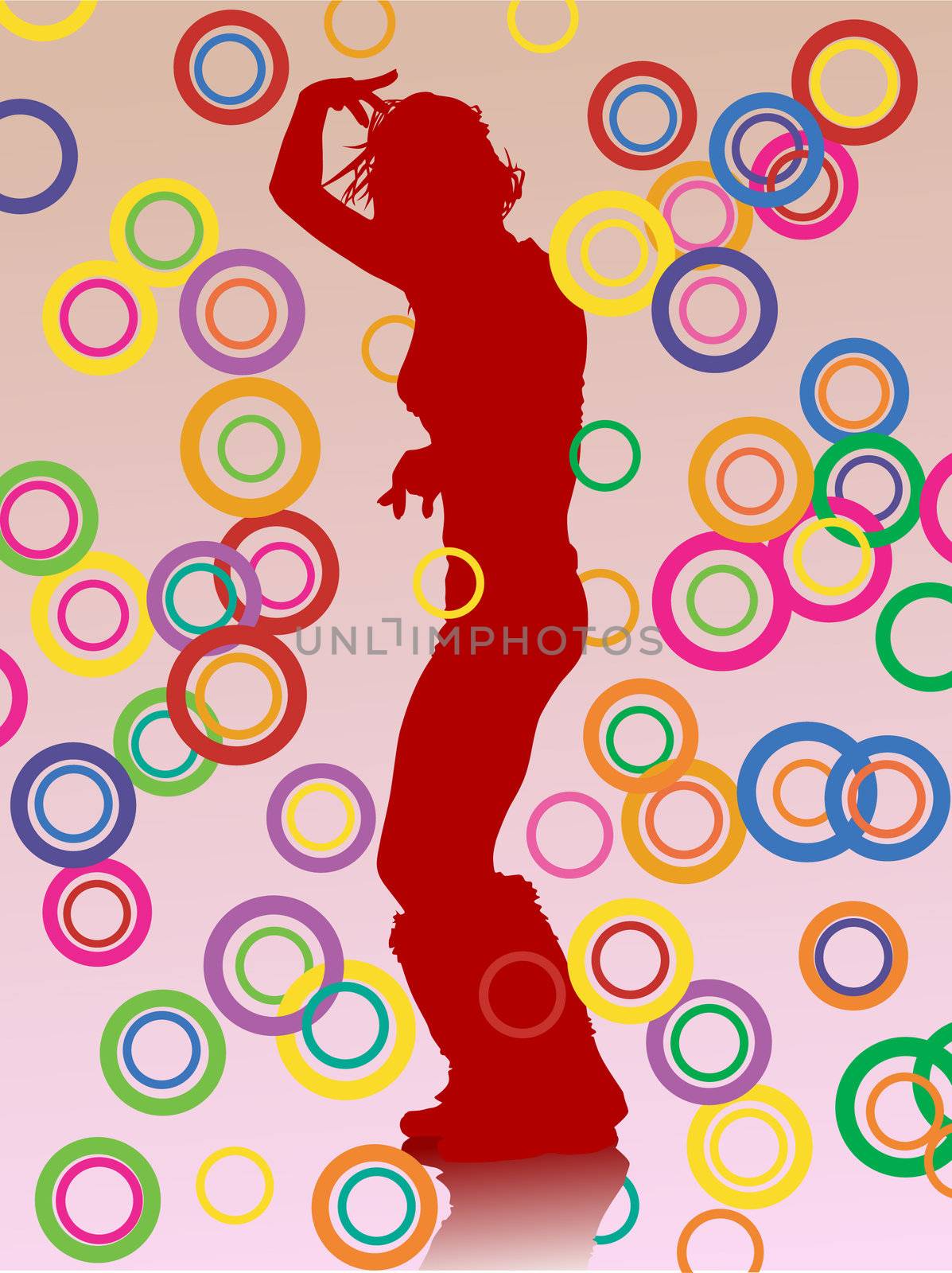 silhouette of dancing girl against the circle background  