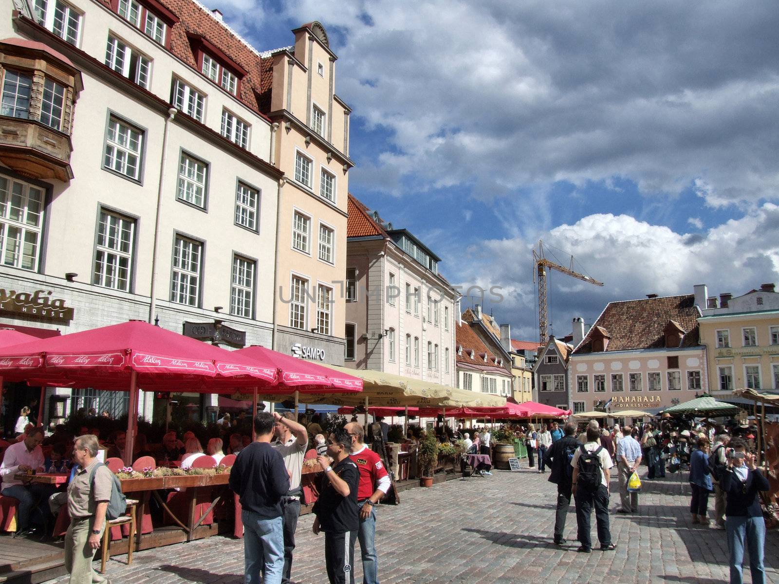 City centre - beautiful stalls, cafes and buildings. Capital of Estonia - Tallinn.