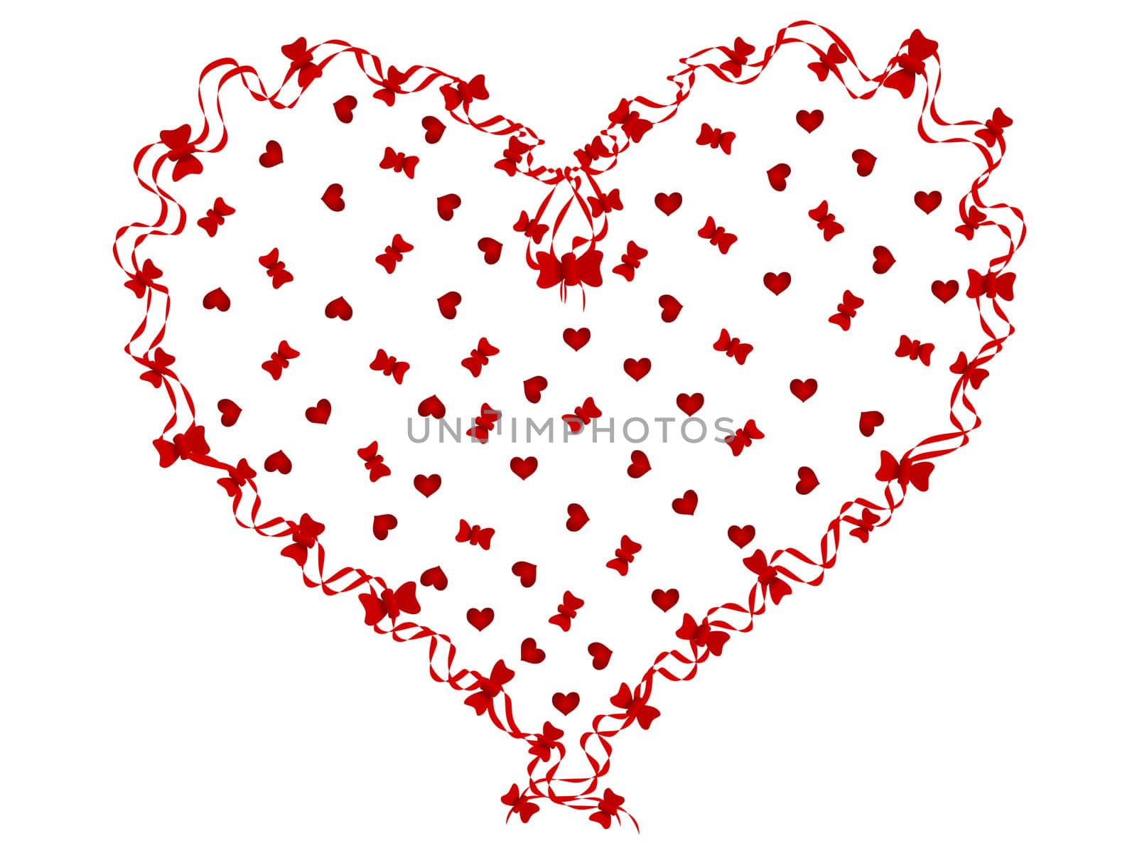 Red ribbon heart with bows and little hearts inside