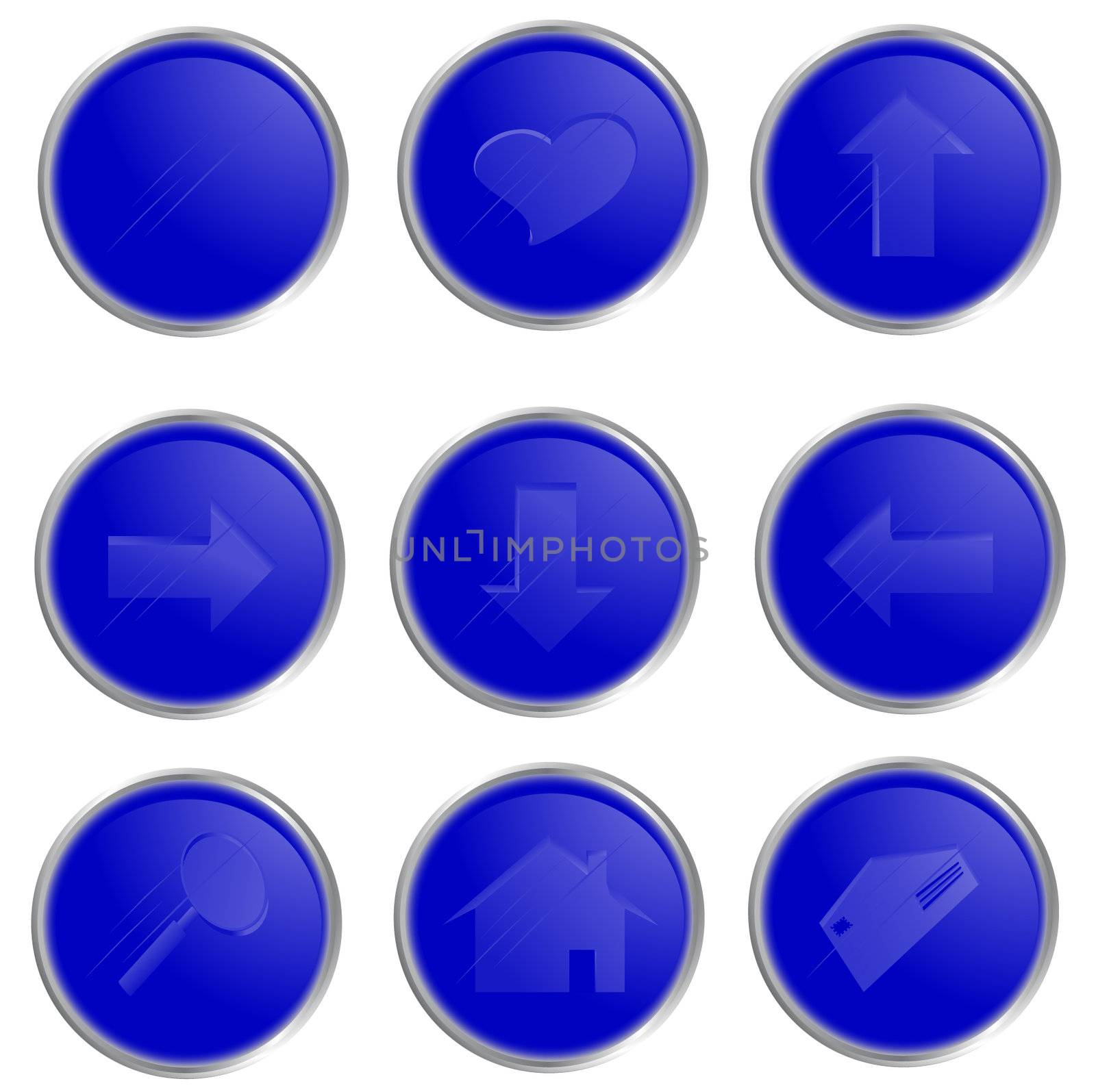 Illustration of the blue spheric web buttons