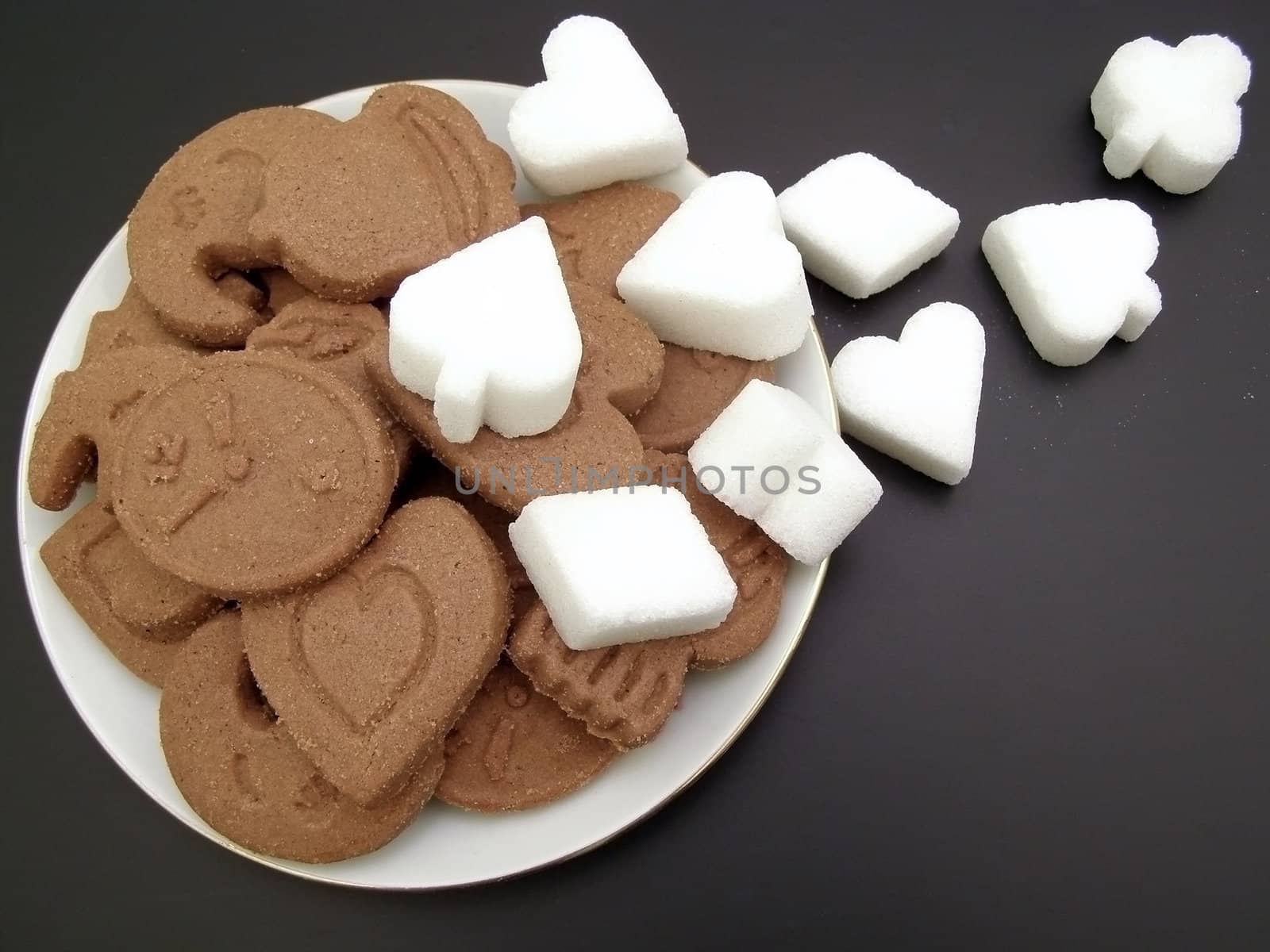 Brown biscuit plate with many kind of sugar  