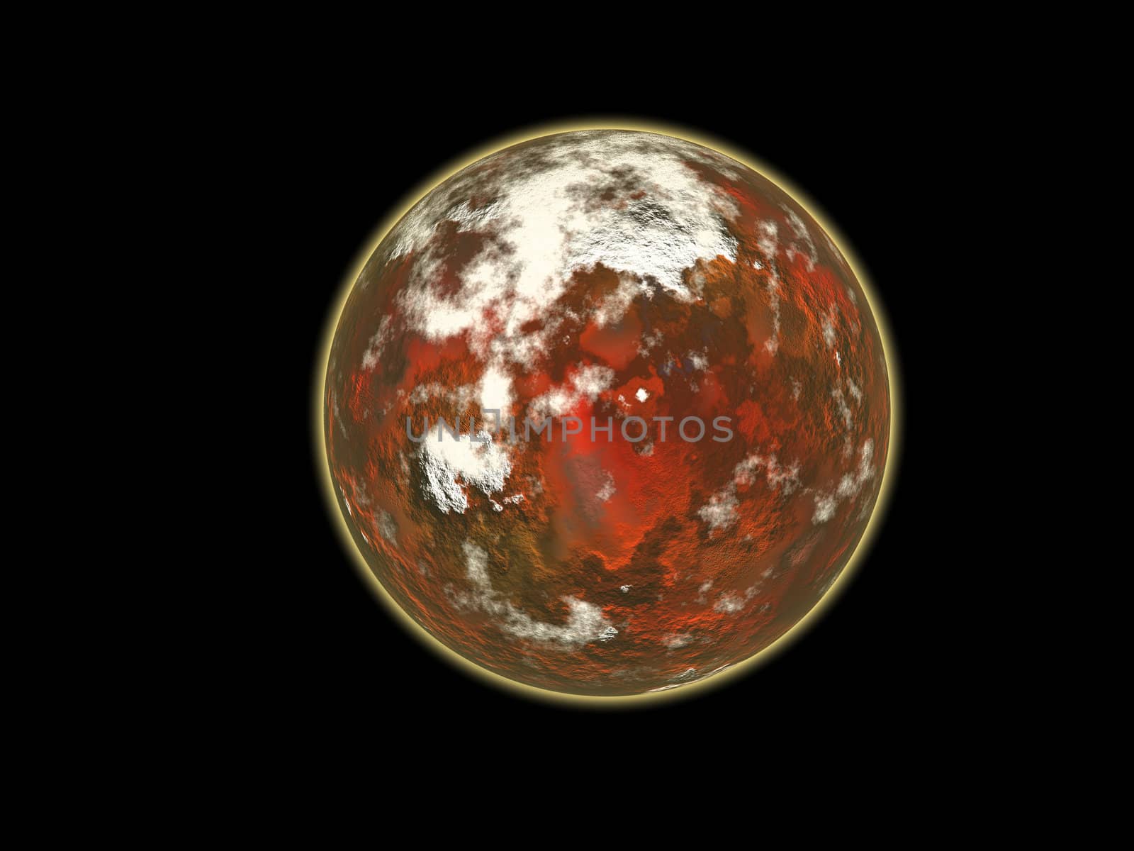 Red planet against black background. Illustration.