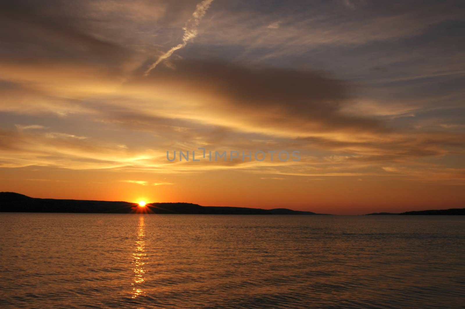Northern Quebec sunset viewed from fishing boat