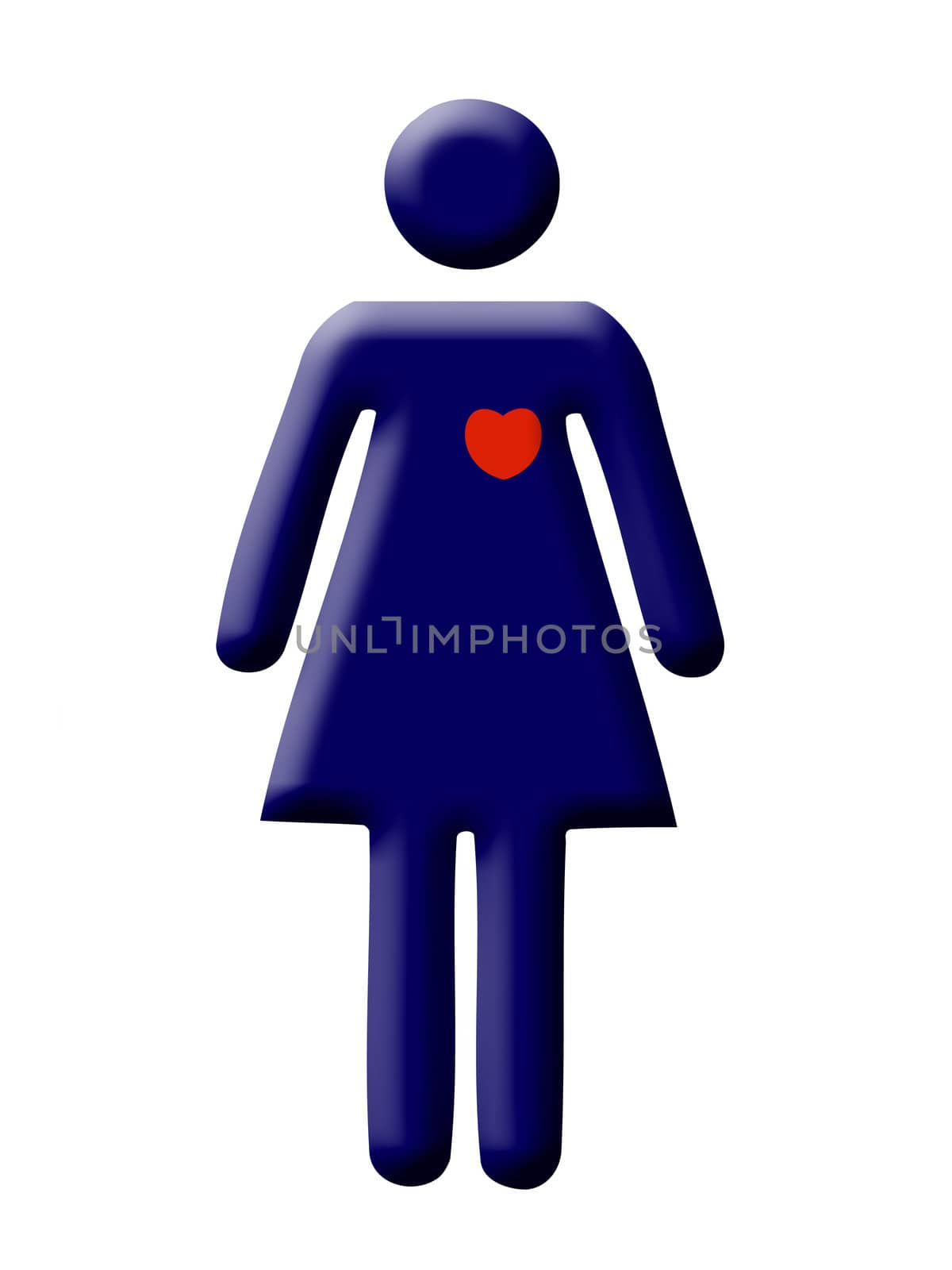 Blue stylized figure of a woman with red heart