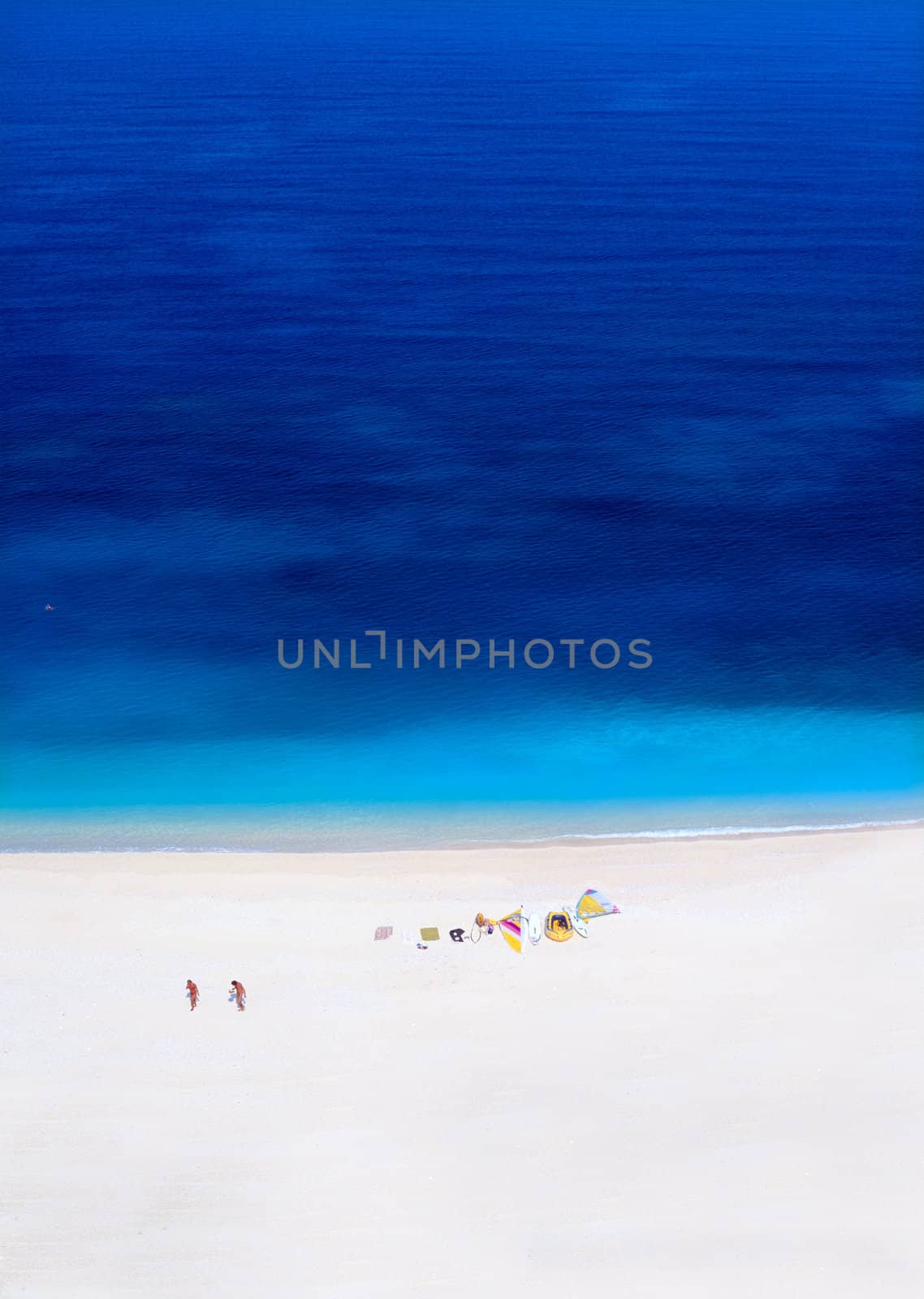 Myrtos beach Kefalonia, Greece. With two windsurfers