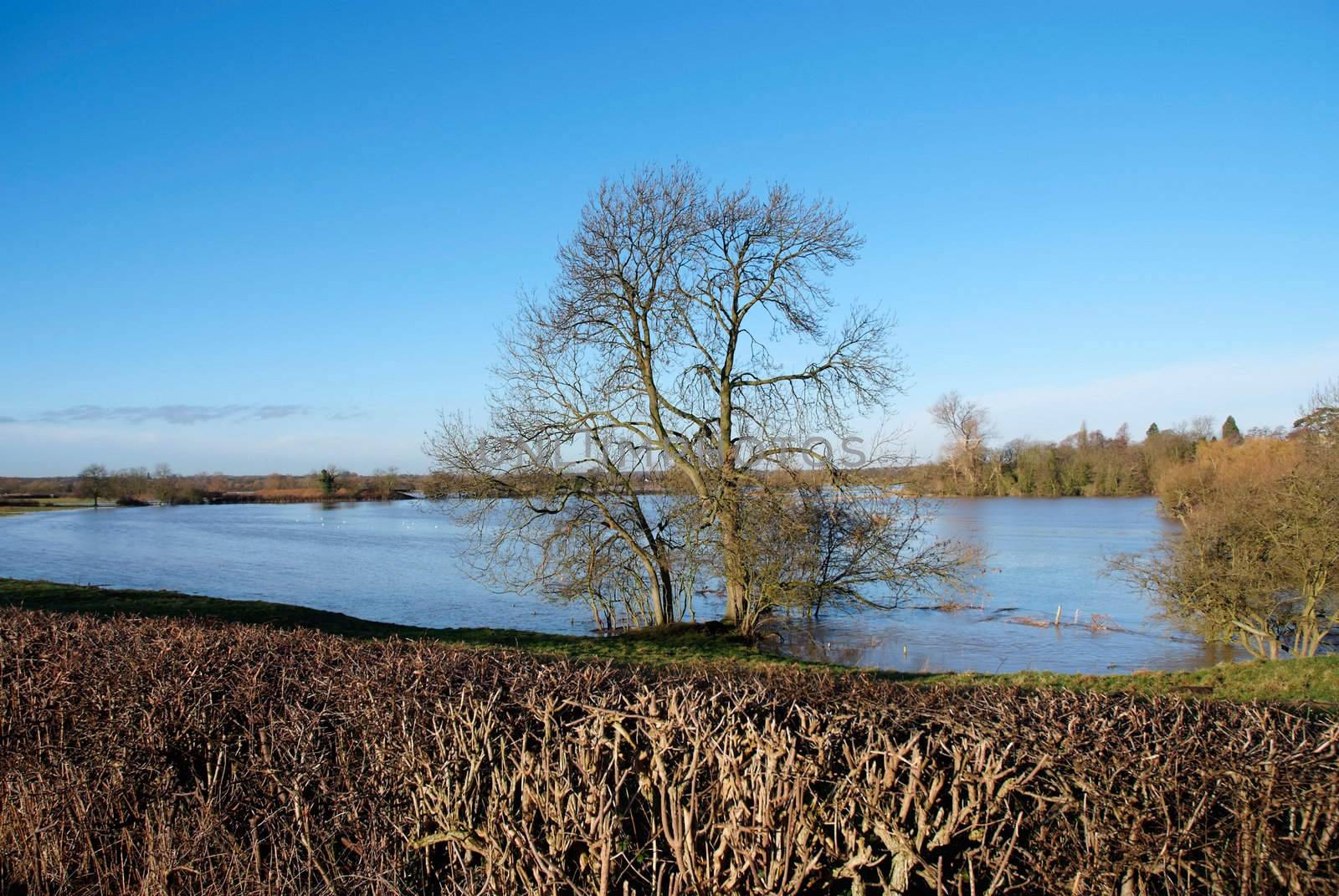 Flooded fields after river bursts it's banks