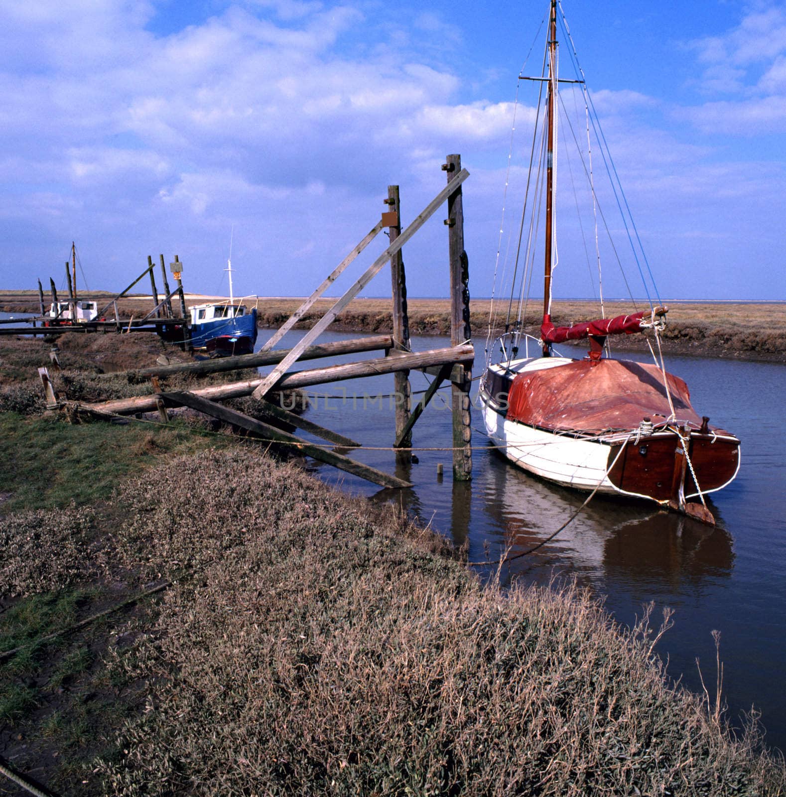 Boats moored on the Lincolnshire fens