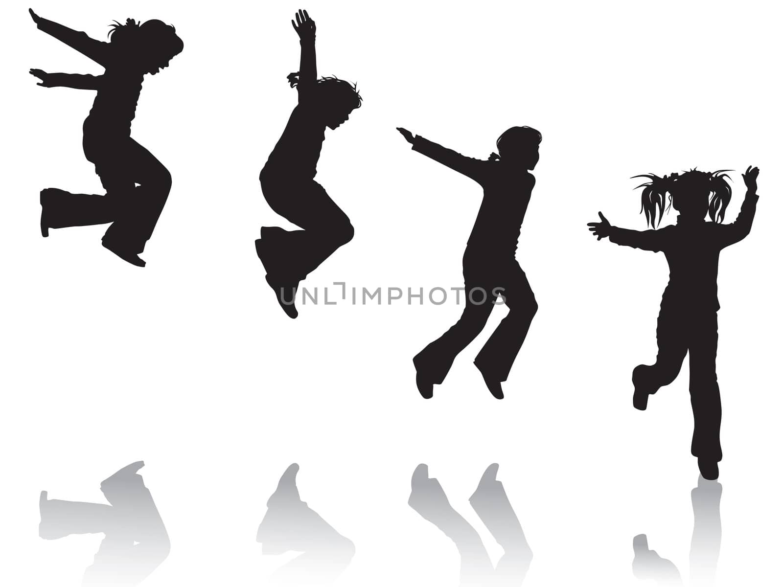 silhouette of cheerful child against white background
