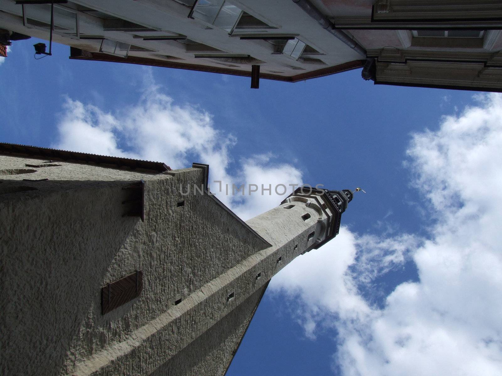 Architecture of Tallinn, Estonia. Blue sky and white clouds.