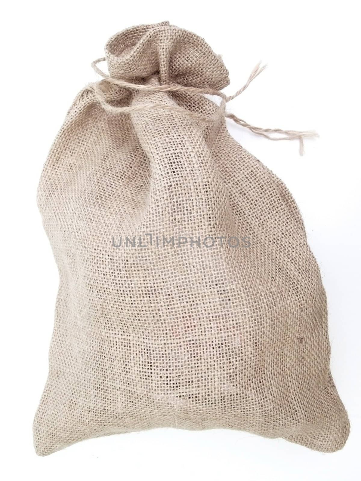 Close beige linen sack with the braids
	 