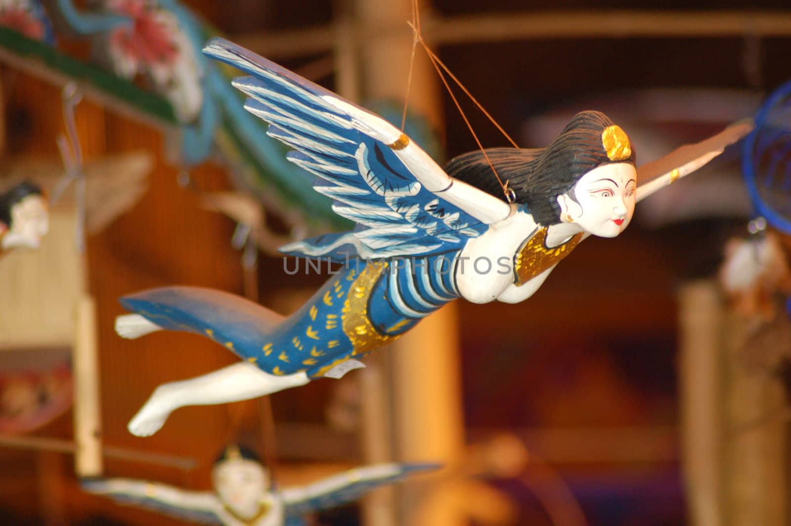 Flying String Puppet of a funky ethnic fairy with wings