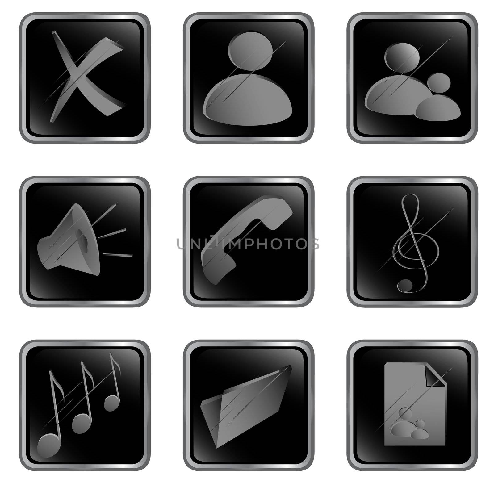 Illustration of the black square web buttons