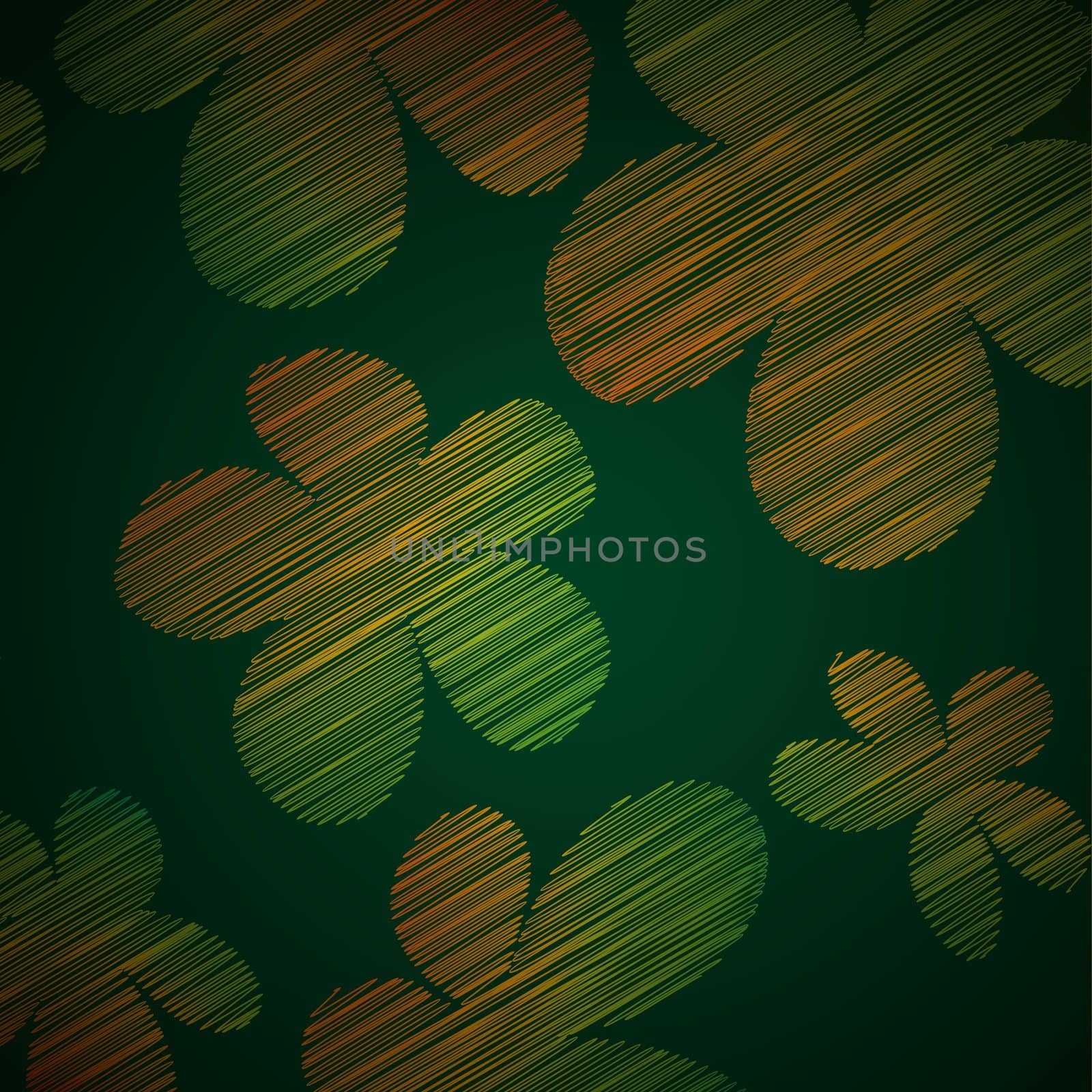 Graphic sketch with flowers on green