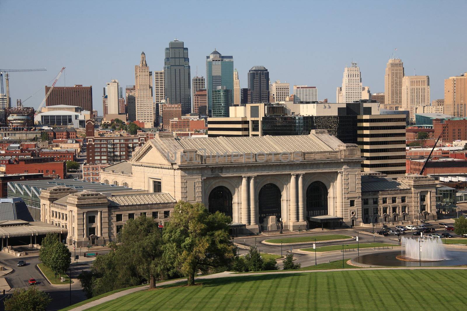Skyscrapers of KC, with Union Station in foreground