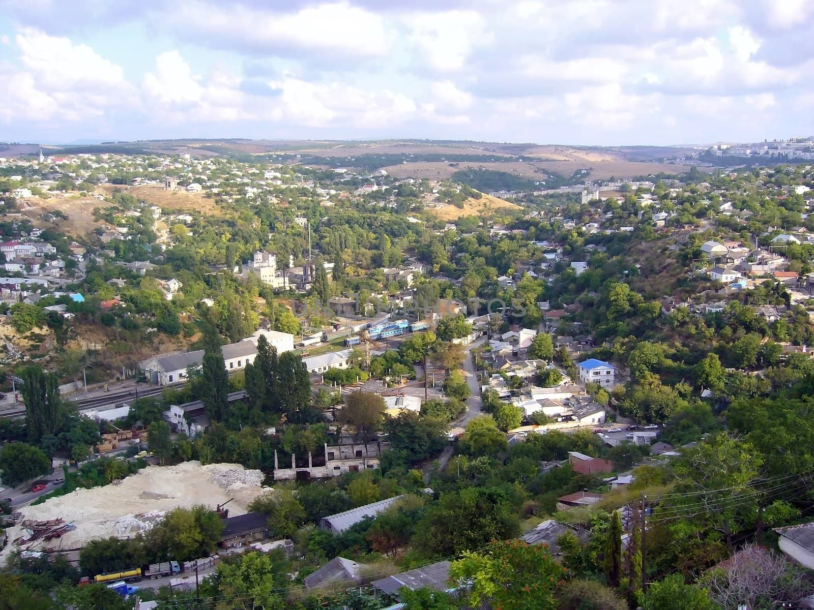 The small town view over the hill